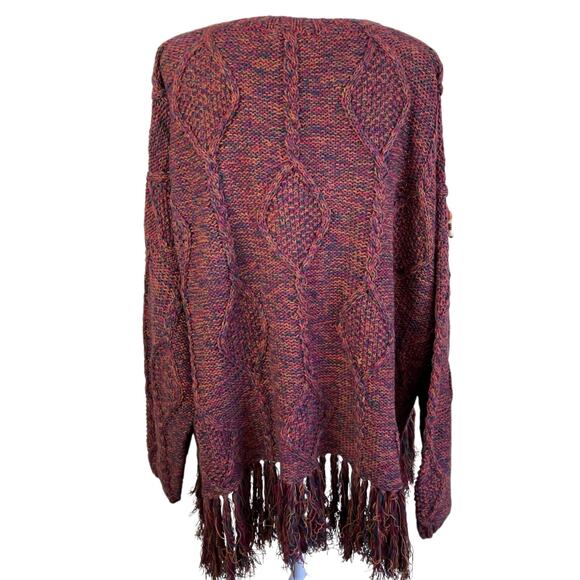 K.C. Creations Oversized Boho Artsy Tunic Sweater W Fringe Hem Rainbow Marled - Picture 5 of 16